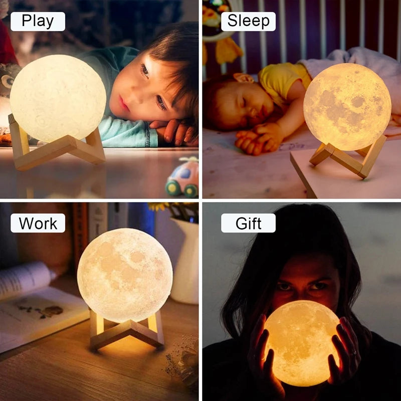 Moon Lamp LED Night Light — Bedroom Decor with Stand