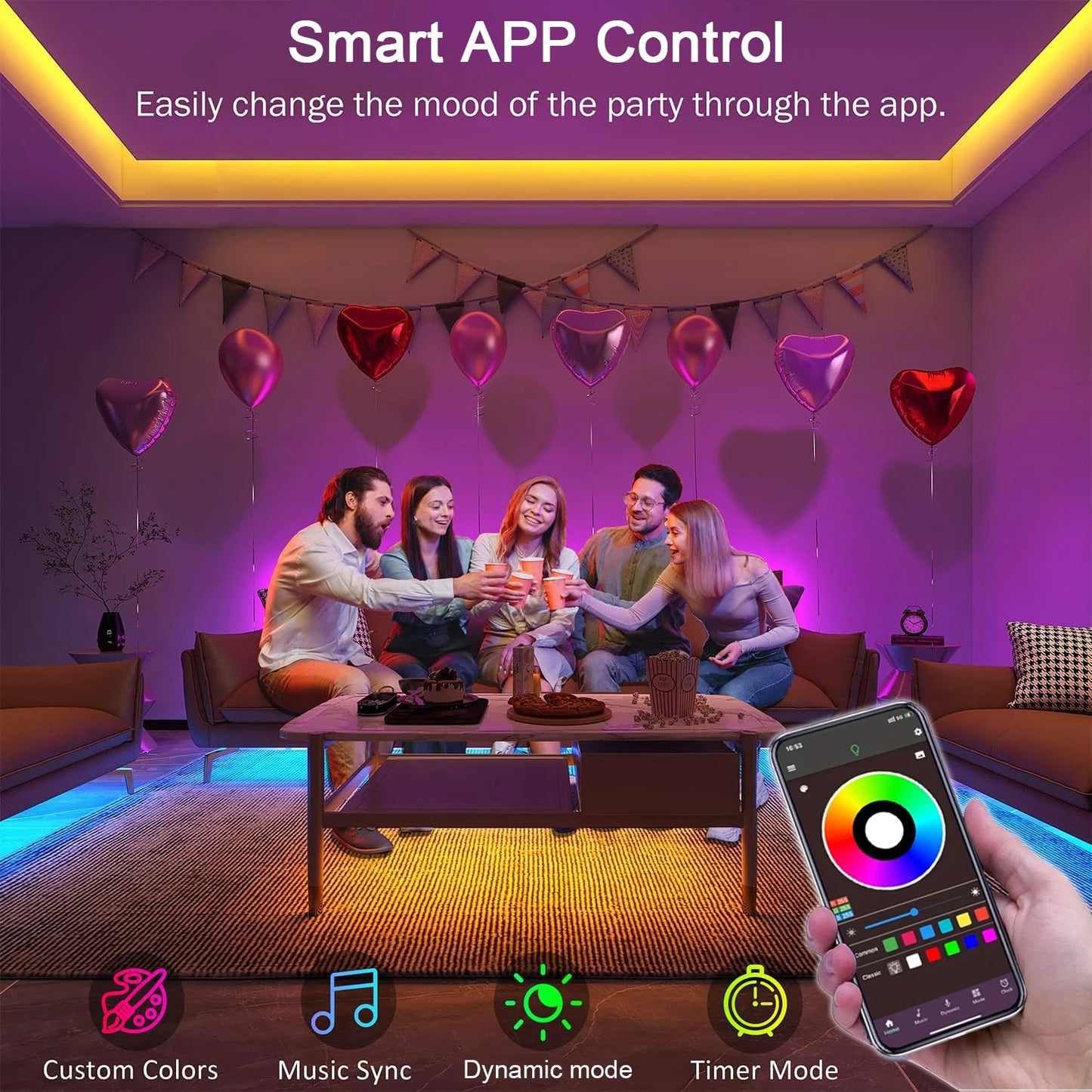 RGB LED Strip Lights with App & Remote Control